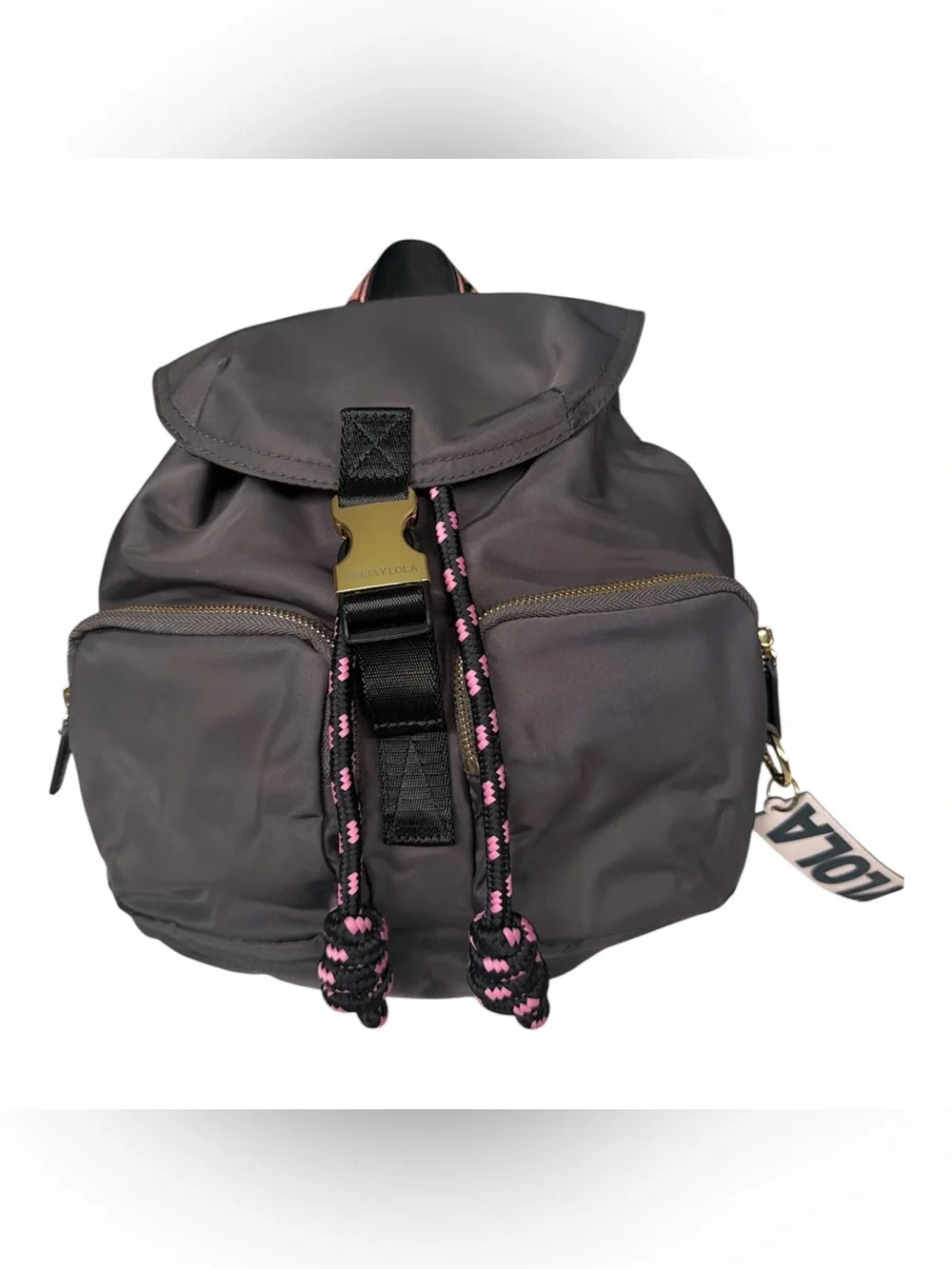 Bimba Y Lola Nylon Drawstring Backpack with Pink Accent